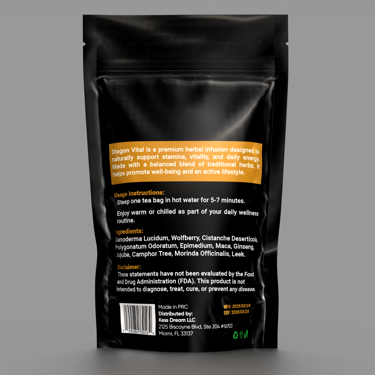 Dragon Vital Herbal Tea with Ginseng & Maca