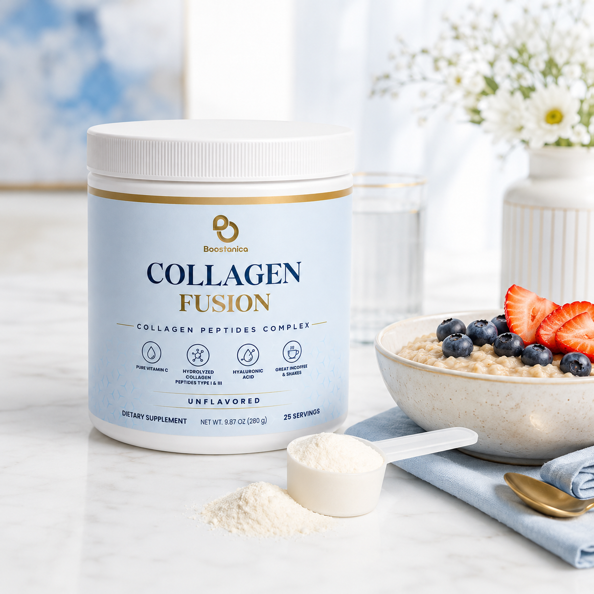 Boostanica Collagen Fusion Unflavored Powder — Collagen Peptides Complex, 25 Servings