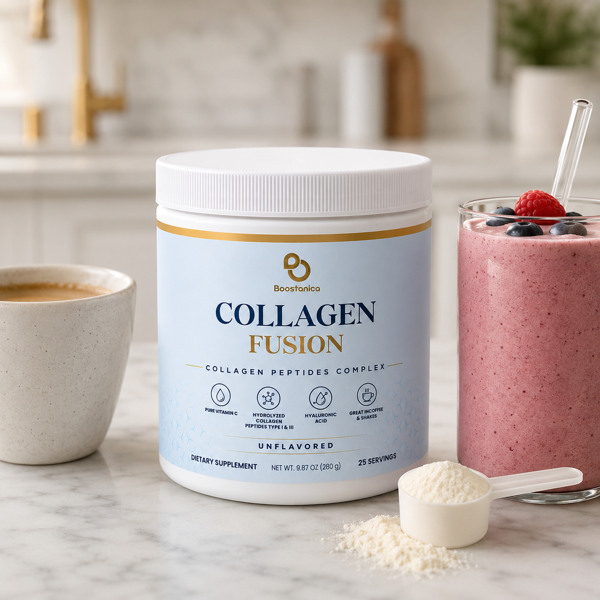 Boostanica Collagen Fusion Unflavored Powder — Collagen Peptides Complex, 25 Servings