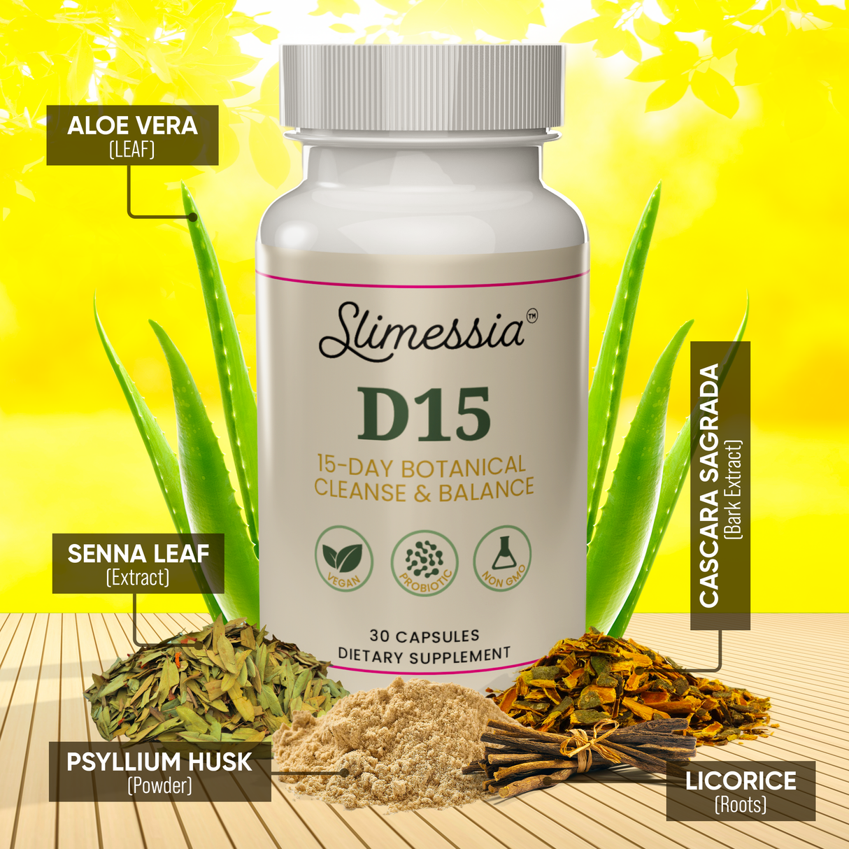 S*imessia D15 | 15 Days Botanical Cleanse and Balance Supplement, 30 Capsules, GMO-Free